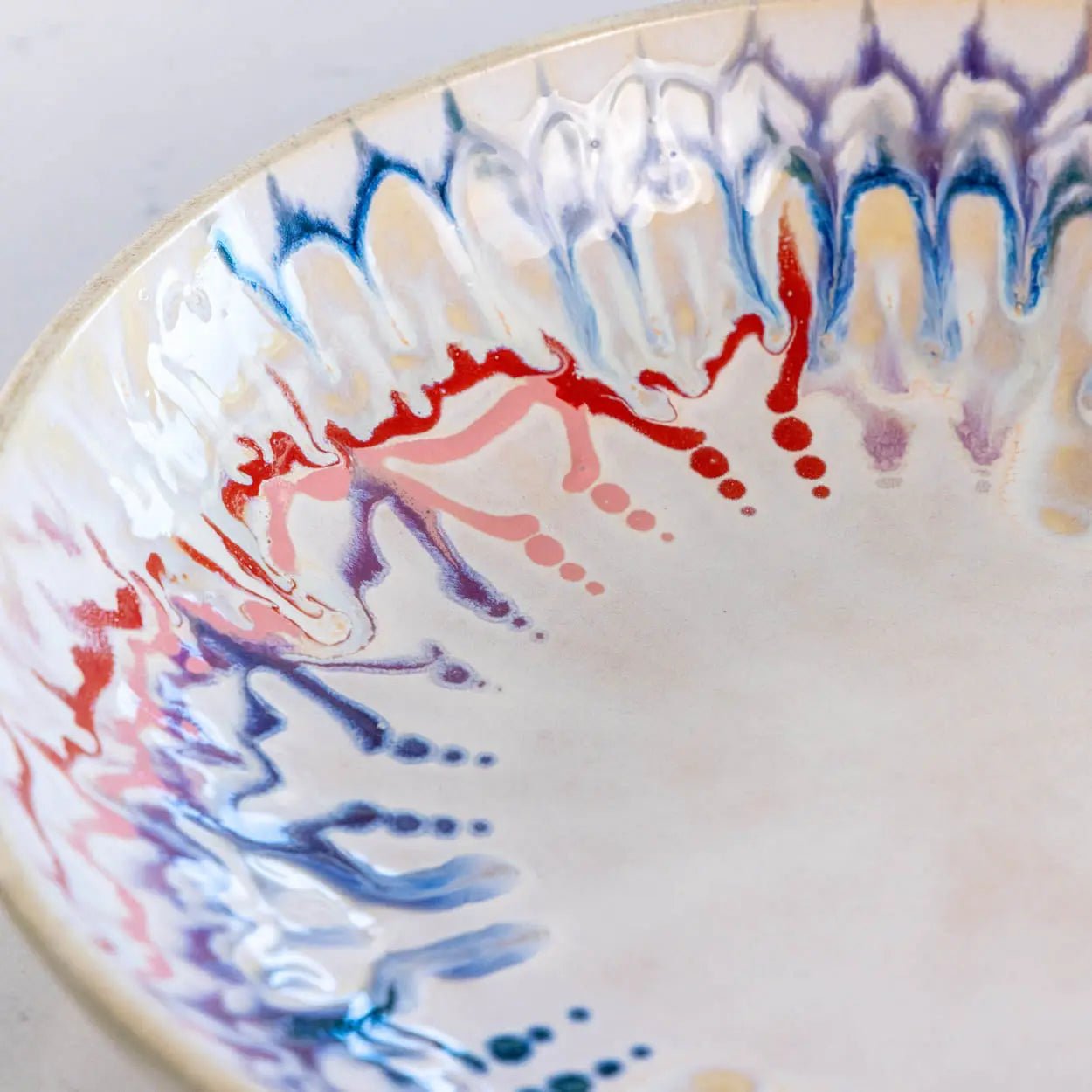 #31 XL Stoneware Decorative Serving Bowl Drippy Blues, Purples, Reds, and Pinks (Color Spectrum Series) - Dan Pearce Ceramics
