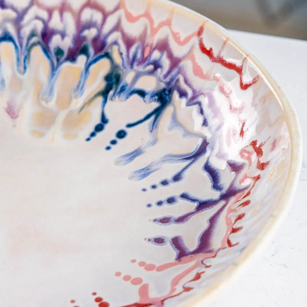 #31 XL Stoneware Decorative Serving Bowl Drippy Blues, Purples, Reds, and Pinks (Color Spectrum Series) - Dan Pearce Ceramics