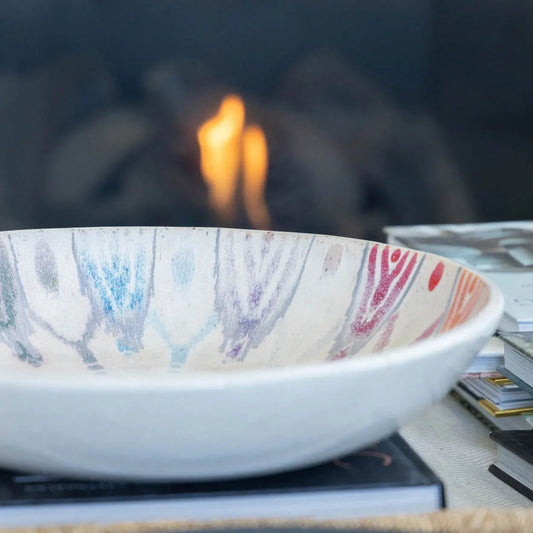#32 XL Stoneware Decorative Serving Bowl Speckled Cream with Rainbow Design (Color Spectrum Series) - Dan Pearce Ceramics