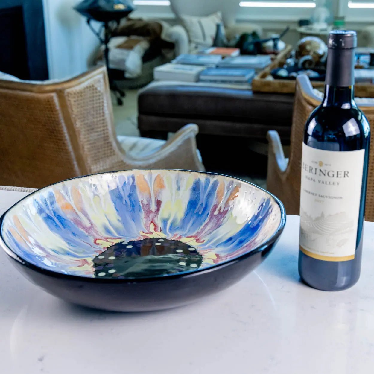 #35 XL Stoneware Decorative Serving Bowl - Primary and Secondary on Black (Color Spectrum Series) - Dan Pearce Ceramics