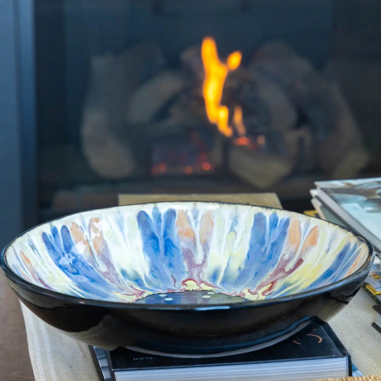 #35 XL Stoneware Decorative Serving Bowl - Primary and Secondary on Black (Color Spectrum Series) - Dan Pearce Ceramics