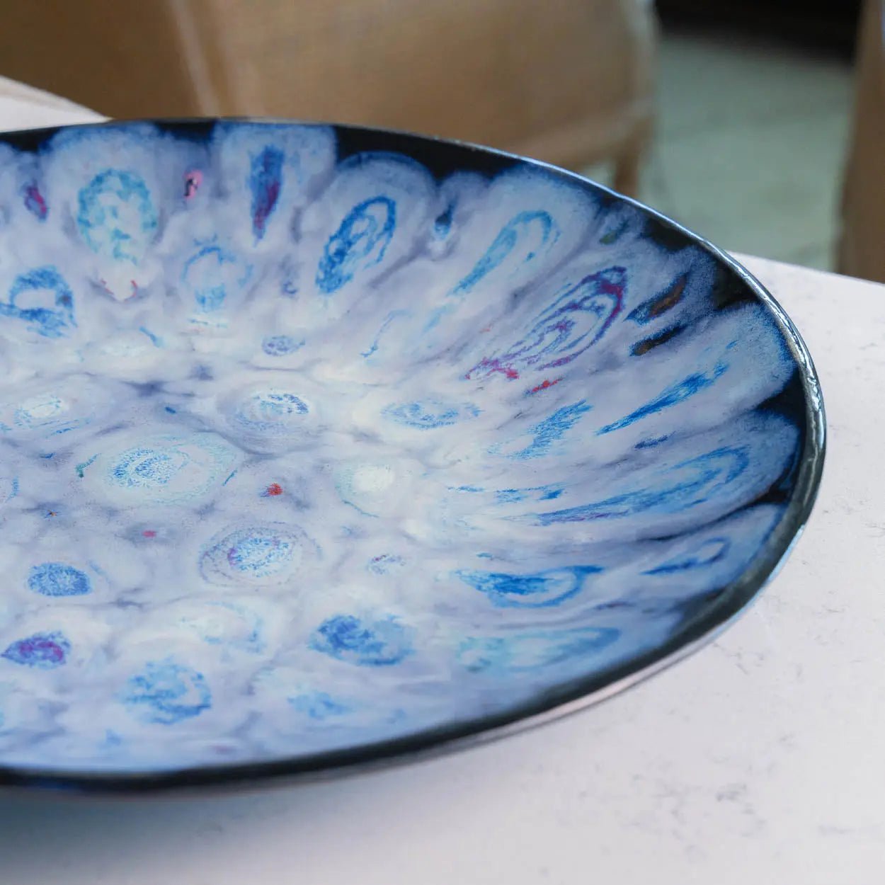 #39 Xl Stoneware Decorative Serving Platter with Blues, Whites, and Subtle Colors (Color Spectrum Series) - Dan Pearce Ceramics