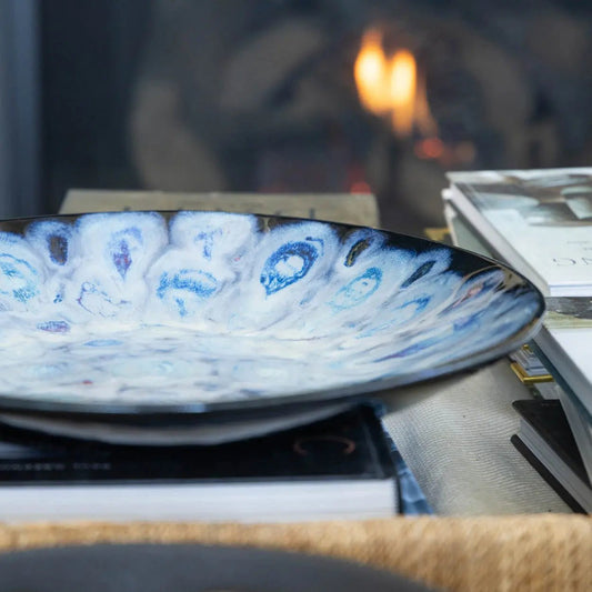 #39 Xl Stoneware Decorative Serving Platter with Blues, Whites, and Subtle Colors (Color Spectrum Series) - Dan Pearce Ceramics