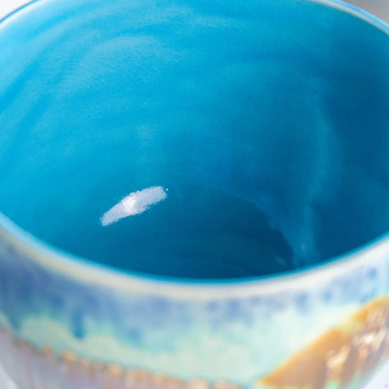 #41 XXL Stoneware Deep Decorative Serving Bowl layer with teals, blues, and chestnut (Color Spectrum Series) - Dan Pearce Ceramics