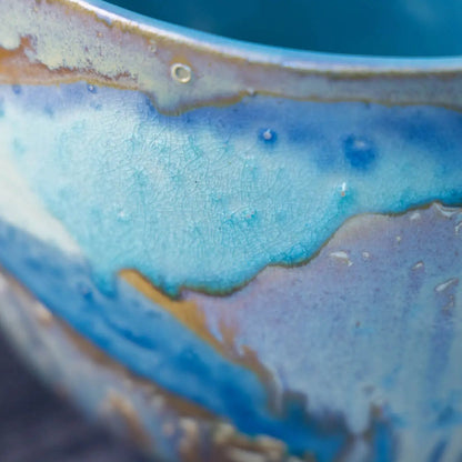 #41 XXL Stoneware Deep Decorative Serving Bowl layer with teals, blues, and chestnut (Color Spectrum Series) - Dan Pearce Ceramics