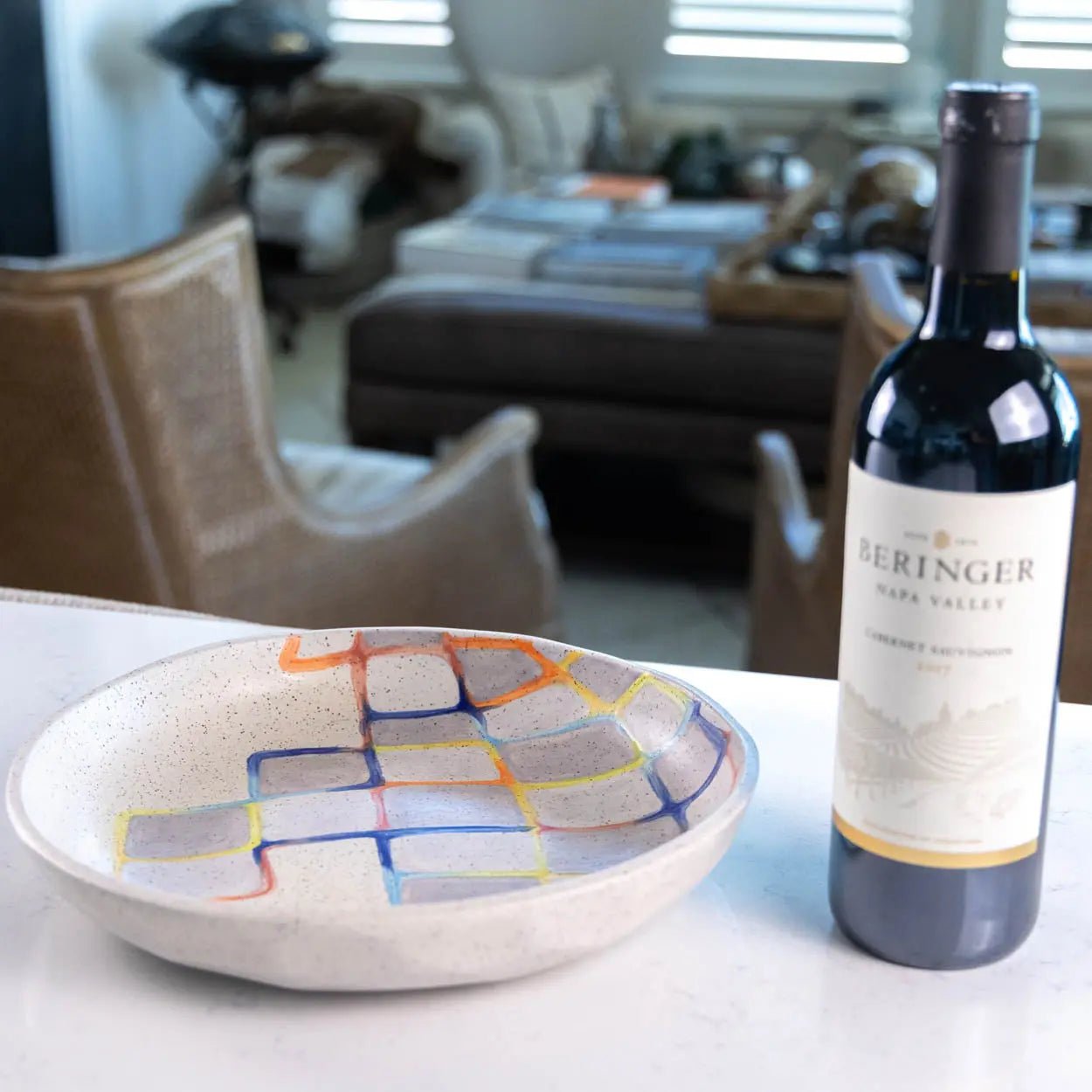 #42 Large Stoneware Decorative Serving Bowl Retro Modern Color Squares (Color Spectrum Series) - Dan Pearce Ceramics