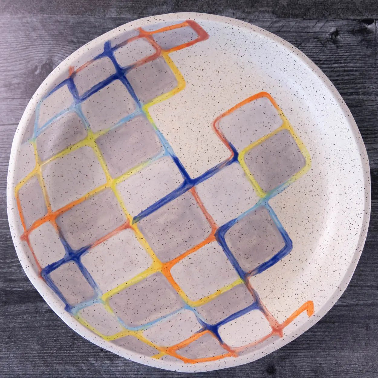 #42 Large Stoneware Decorative Serving Bowl Retro Modern Color Squares (Color Spectrum Series) - Dan Pearce Ceramics