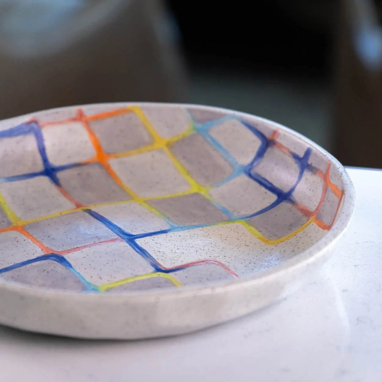 #42 Large Stoneware Decorative Serving Bowl Retro Modern Color Squares (Color Spectrum Series) - Dan Pearce Ceramics