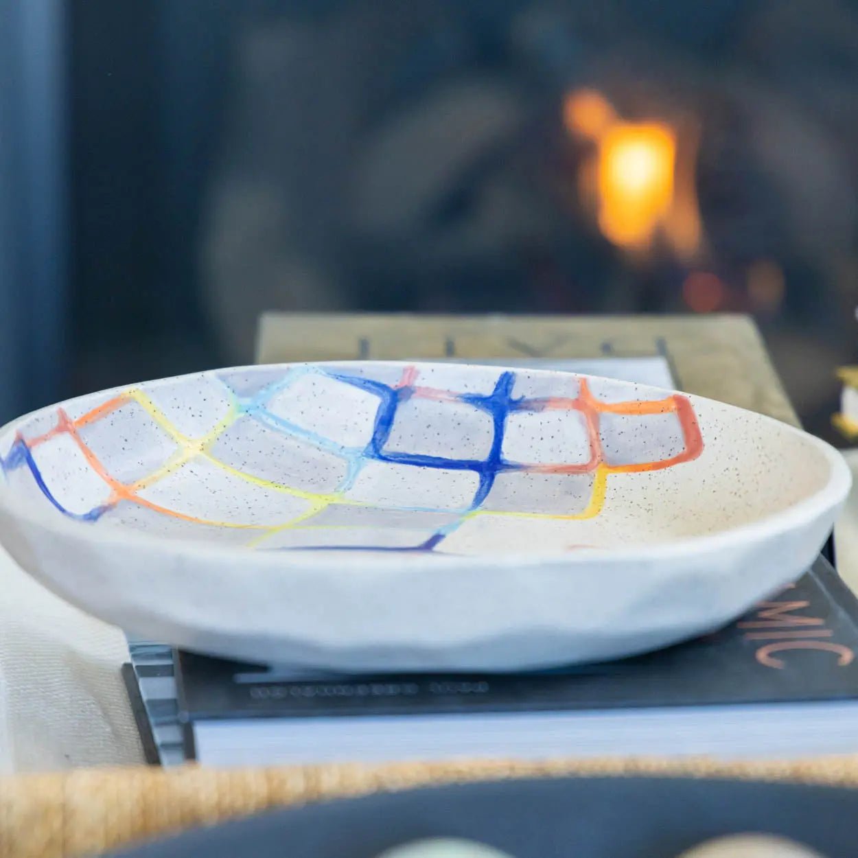 #42 Large Stoneware Decorative Serving Bowl Retro Modern Color Squares (Color Spectrum Series) - Dan Pearce Ceramics