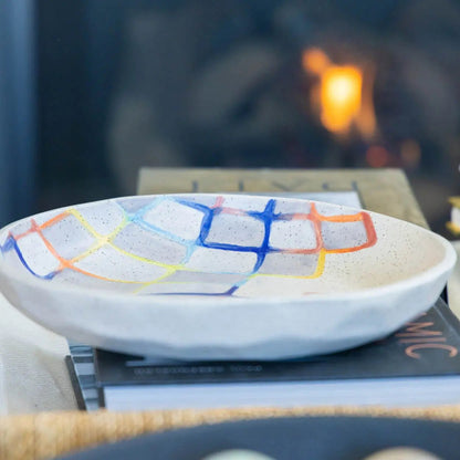 #42 Large Stoneware Decorative Serving Bowl Retro Modern Color Squares (Color Spectrum Series) - Dan Pearce Ceramics