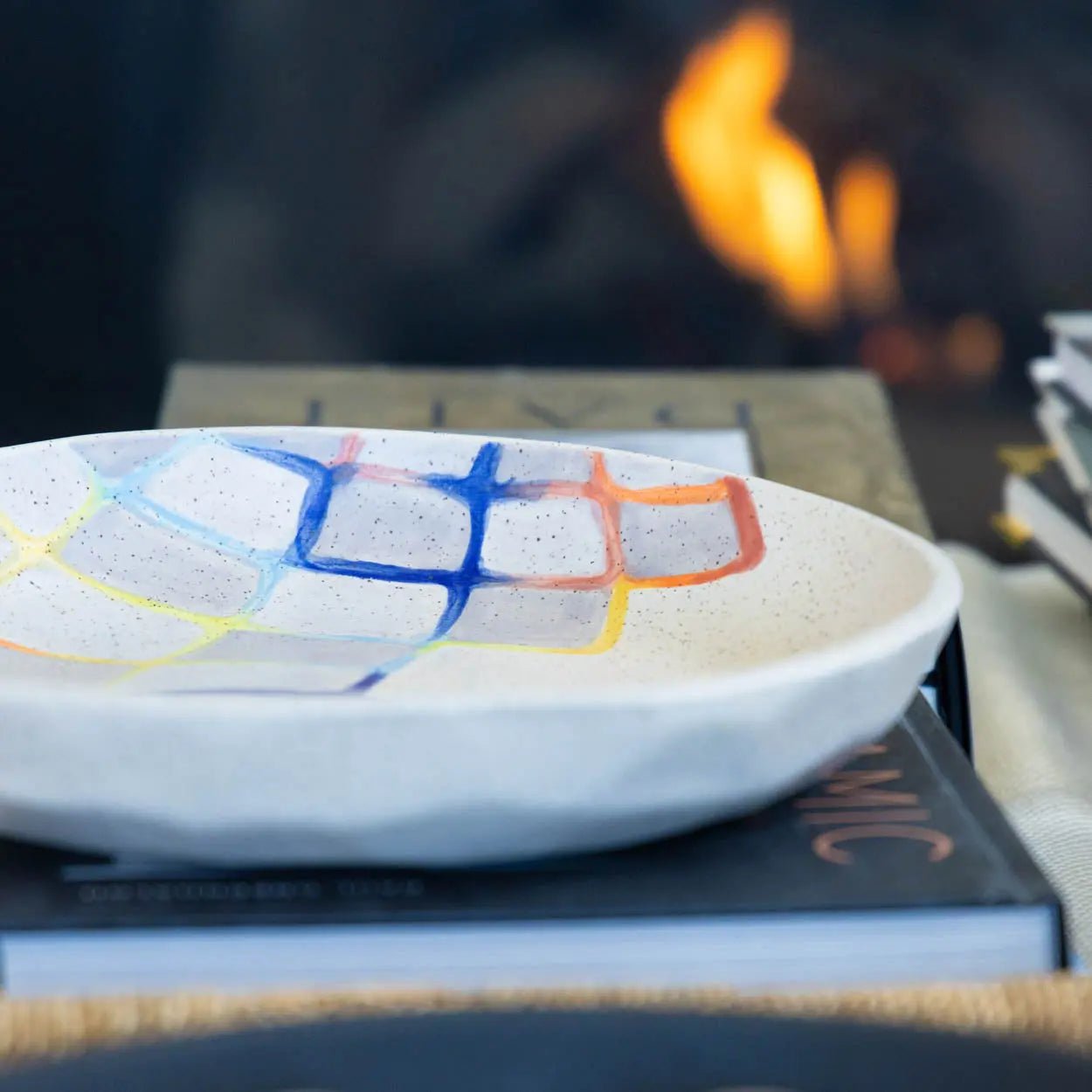 #42 Large Stoneware Decorative Serving Bowl Retro Modern Color Squares (Color Spectrum Series) - Dan Pearce Ceramics