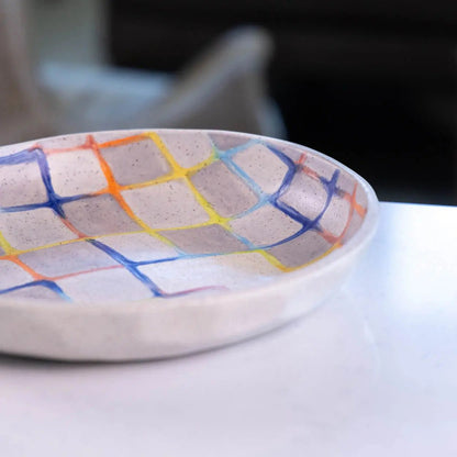 #42 Large Stoneware Decorative Serving Bowl Retro Modern Color Squares (Color Spectrum Series) - Dan Pearce Ceramics