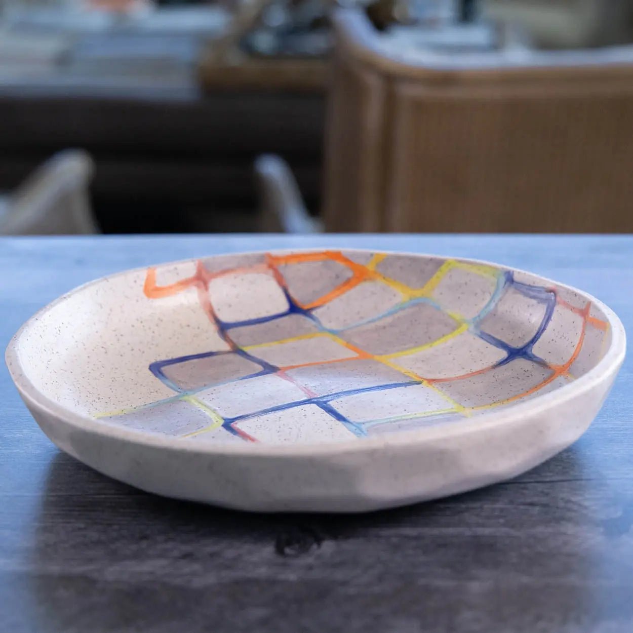 #42 Large Stoneware Decorative Serving Bowl Retro Modern Color Squares (Color Spectrum Series) - Dan Pearce Ceramics