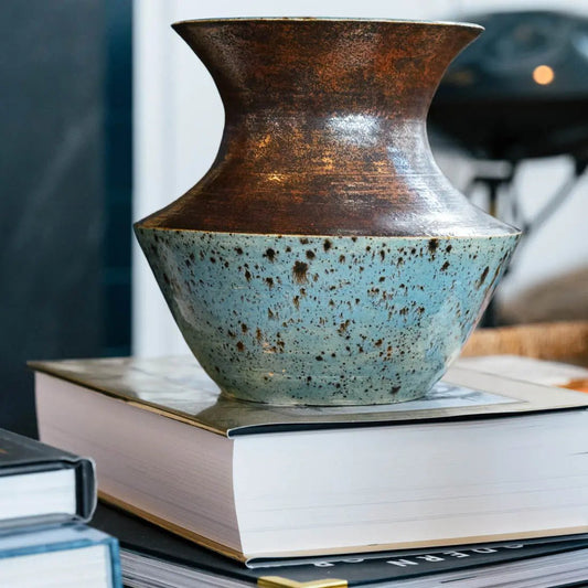 #42 XL Stoneware Decorative Pot - Leopard Turquoise with Ancient Copper - (Creative Collection) - Dan Pearce Ceramics