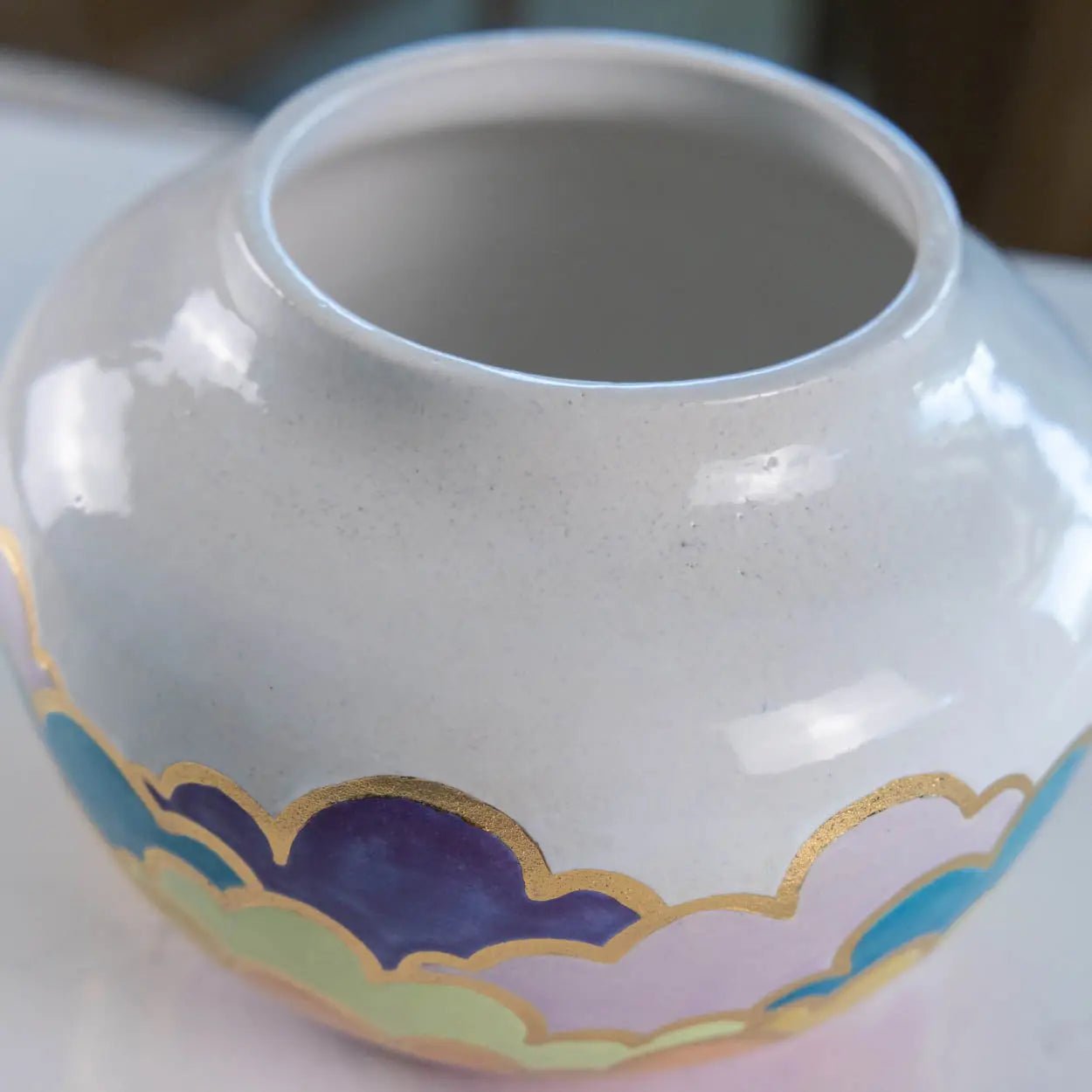 #43 Large Stoneware With Real Gold Round Cloud Decorative Pot (Color Spectrum Series) - Dan Pearce Ceramics