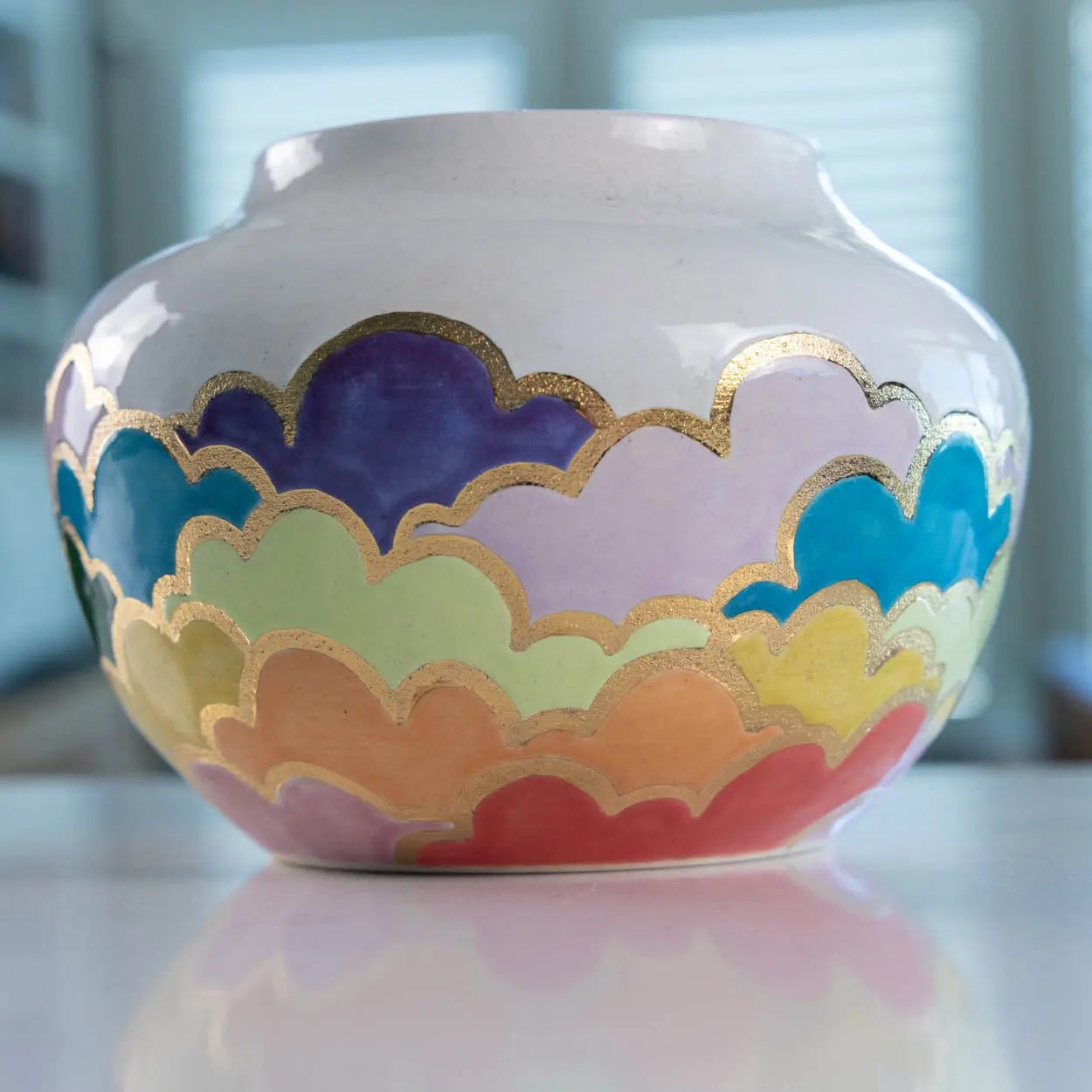 #43 Large Stoneware With Real Gold Round Cloud Decorative Pot (Color Spectrum Series) - Dan Pearce Ceramics