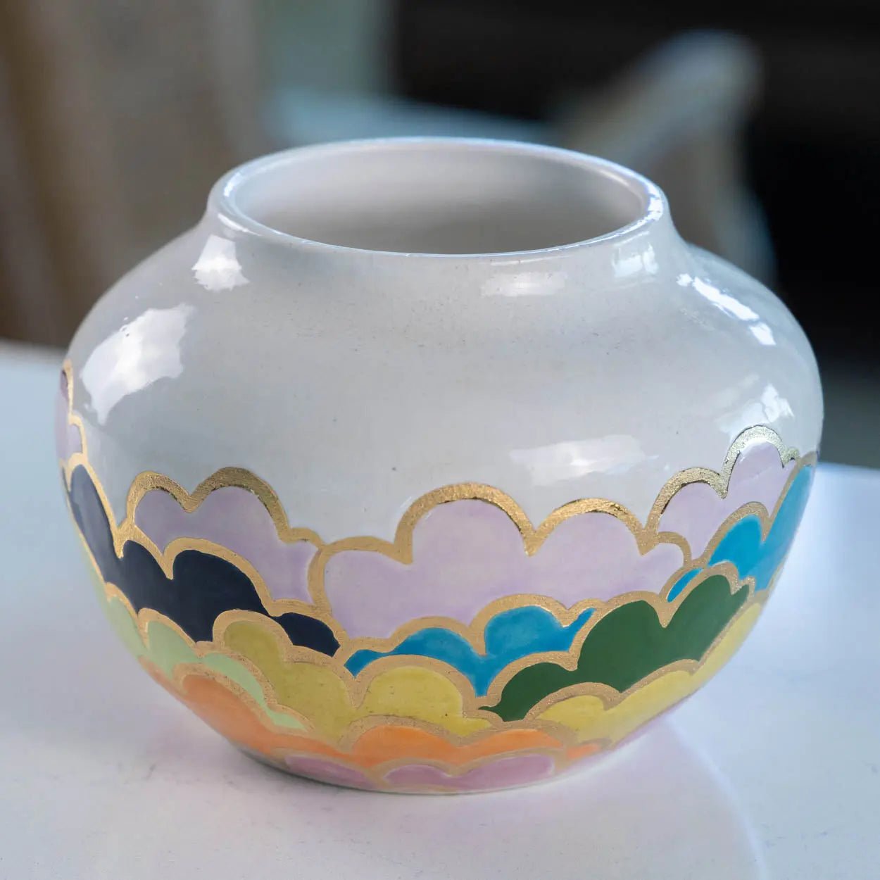 #43 Large Stoneware With Real Gold Round Cloud Decorative Pot (Color Spectrum Series) - Dan Pearce Ceramics