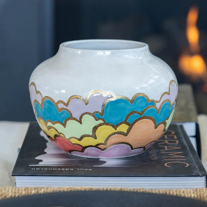 #43 Large Stoneware With Real Gold Round Cloud Decorative Pot (Color Spectrum Series) - Dan Pearce Ceramics