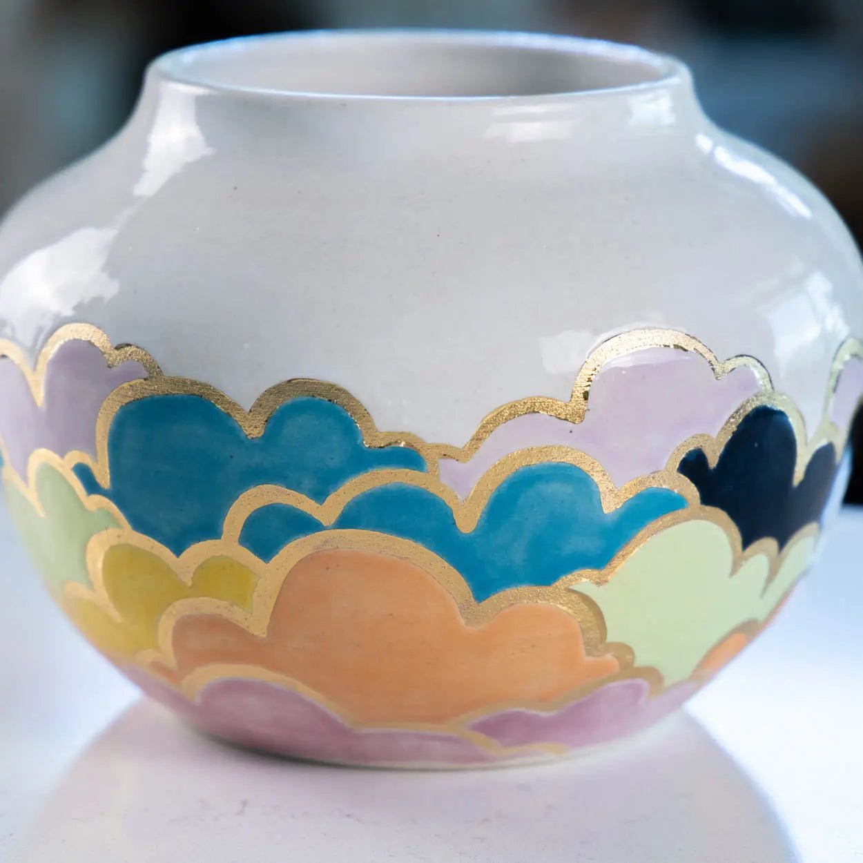 #43 Large Stoneware With Real Gold Round Cloud Decorative Pot (Color Spectrum Series) - Dan Pearce Ceramics