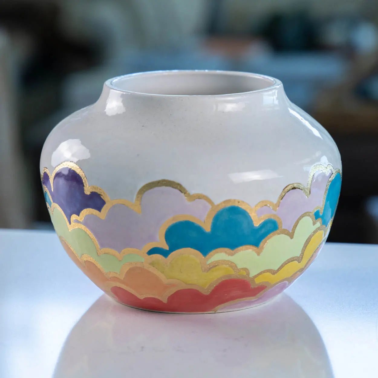 #43 Large Stoneware With Real Gold Round Cloud Decorative Pot (Color Spectrum Series) - Dan Pearce Ceramics