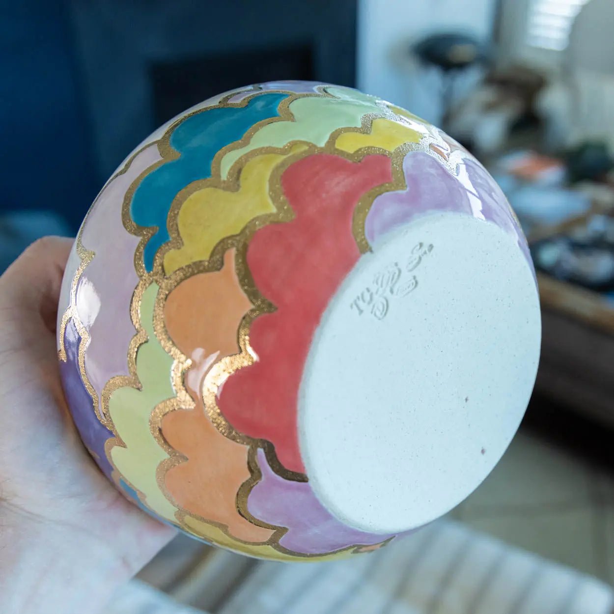 #43 Large Stoneware With Real Gold Round Cloud Decorative Pot (Color Spectrum Series) - Dan Pearce Ceramics
