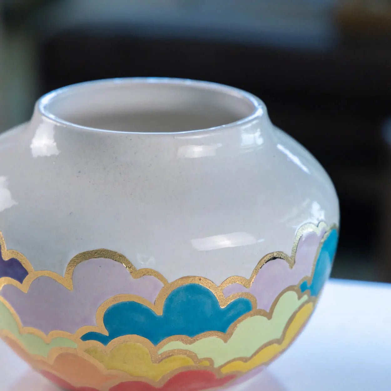 #43 Large Stoneware With Real Gold Round Cloud Decorative Pot (Color Spectrum Series) - Dan Pearce Ceramics
