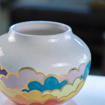 #43 Large Stoneware With Real Gold Round Cloud Decorative Pot (Color Spectrum Series) - Dan Pearce Ceramics