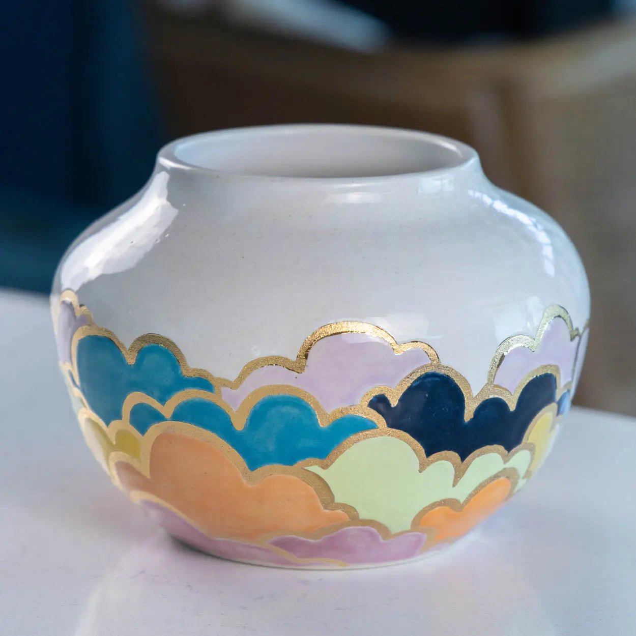 #43 Large Stoneware With Real Gold Round Cloud Decorative Pot (Color Spectrum Series) - Dan Pearce Ceramics