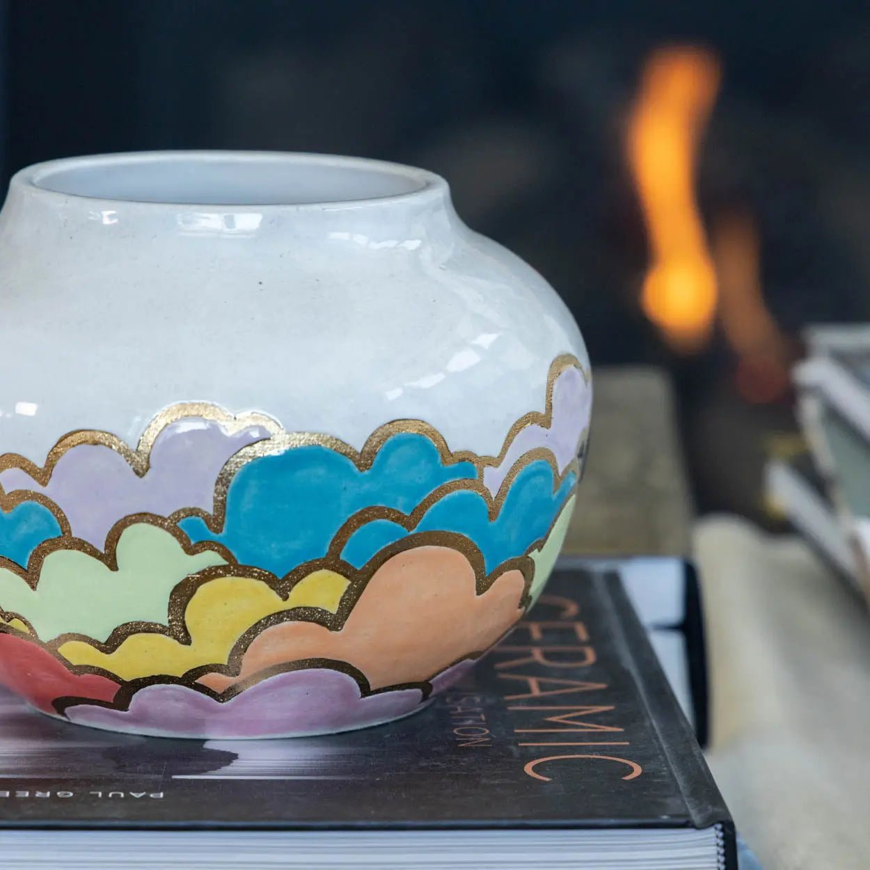 #43 Large Stoneware With Real Gold Round Cloud Decorative Pot (Color Spectrum Series) - Dan Pearce Ceramics