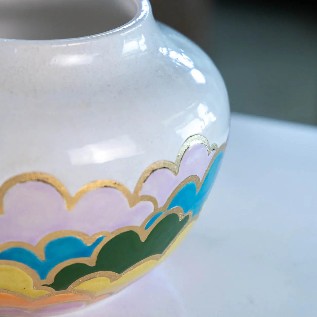 #43 Large Stoneware With Real Gold Round Cloud Decorative Pot (Color Spectrum Series) - Dan Pearce Ceramics