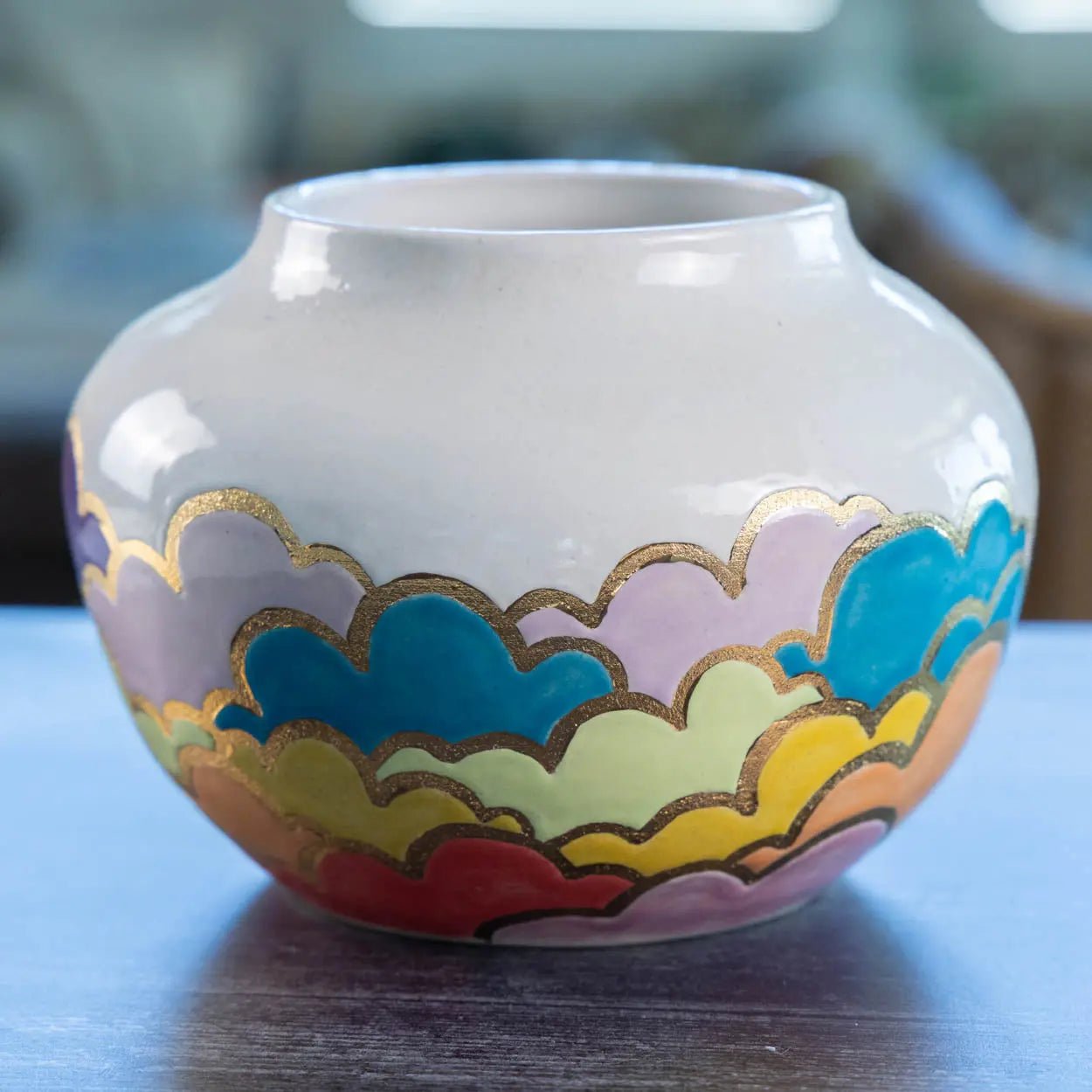 #43 Large Stoneware With Real Gold Round Cloud Decorative Pot (Color Spectrum Series) - Dan Pearce Ceramics