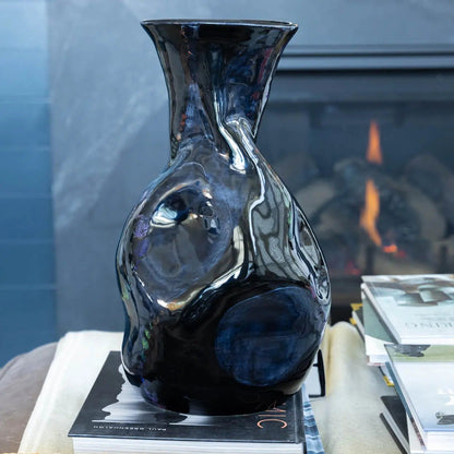 #44 XXXL Stoneware Obsidian & Color Spot Modern Manipulated Vase (Color Spectrum Series) - Dan Pearce Ceramics