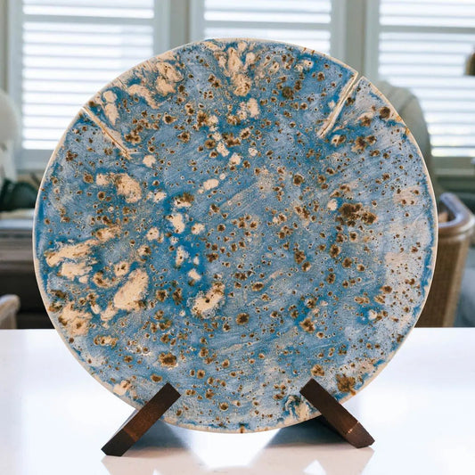 #48 XL Stoneware Serving Platter - Cracked, Weathered - Blues, Creams, Browns - (Creative Collection) - Dan Pearce Ceramics