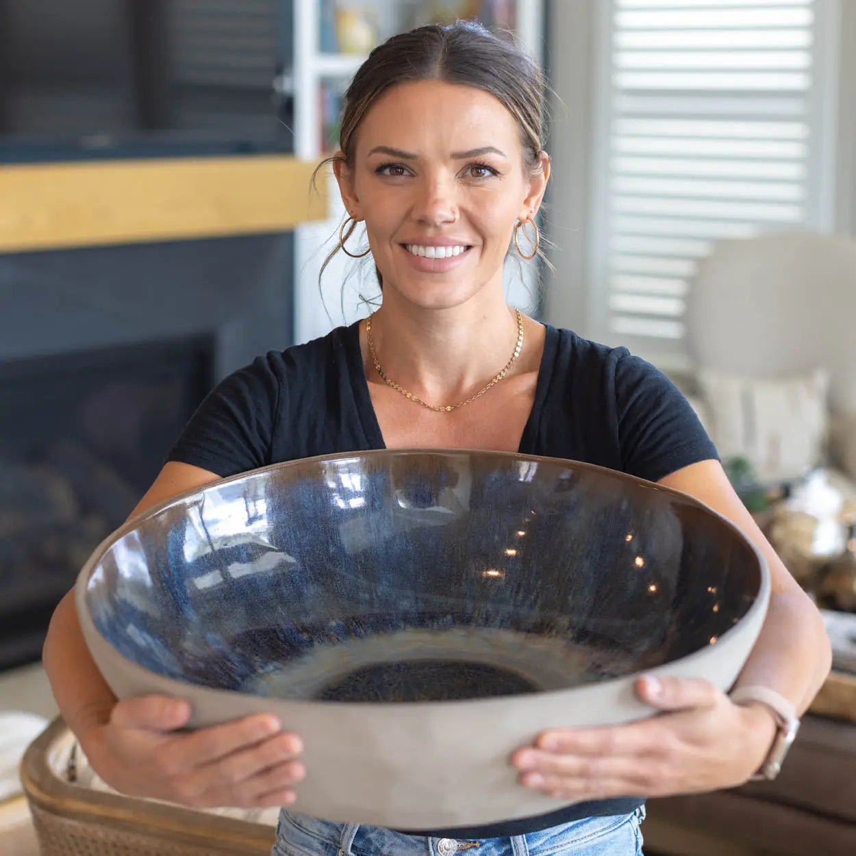 #53 GIANT 19.5 Quart Stoneware Decorative Serving Bowl - Grays, Browns, Blues, & Creams (Color Spectrum Series) - Dan Pearce Ceramics