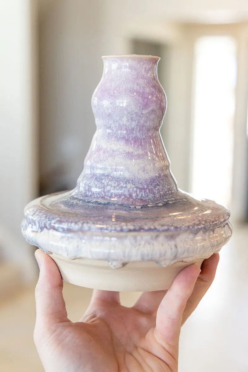 Abstract Decorative Vase/Pot (Soda Kiln Effect, Purples, Darks, Creams) - Dan Pearce Ceramics