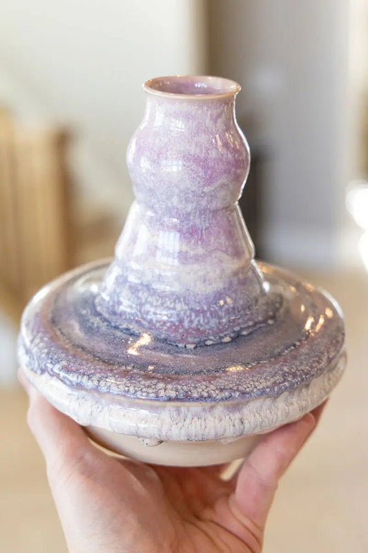 Abstract Decorative Vase/Pot (Soda Kiln Effect, Purples, Darks, Creams) - Dan Pearce Ceramics