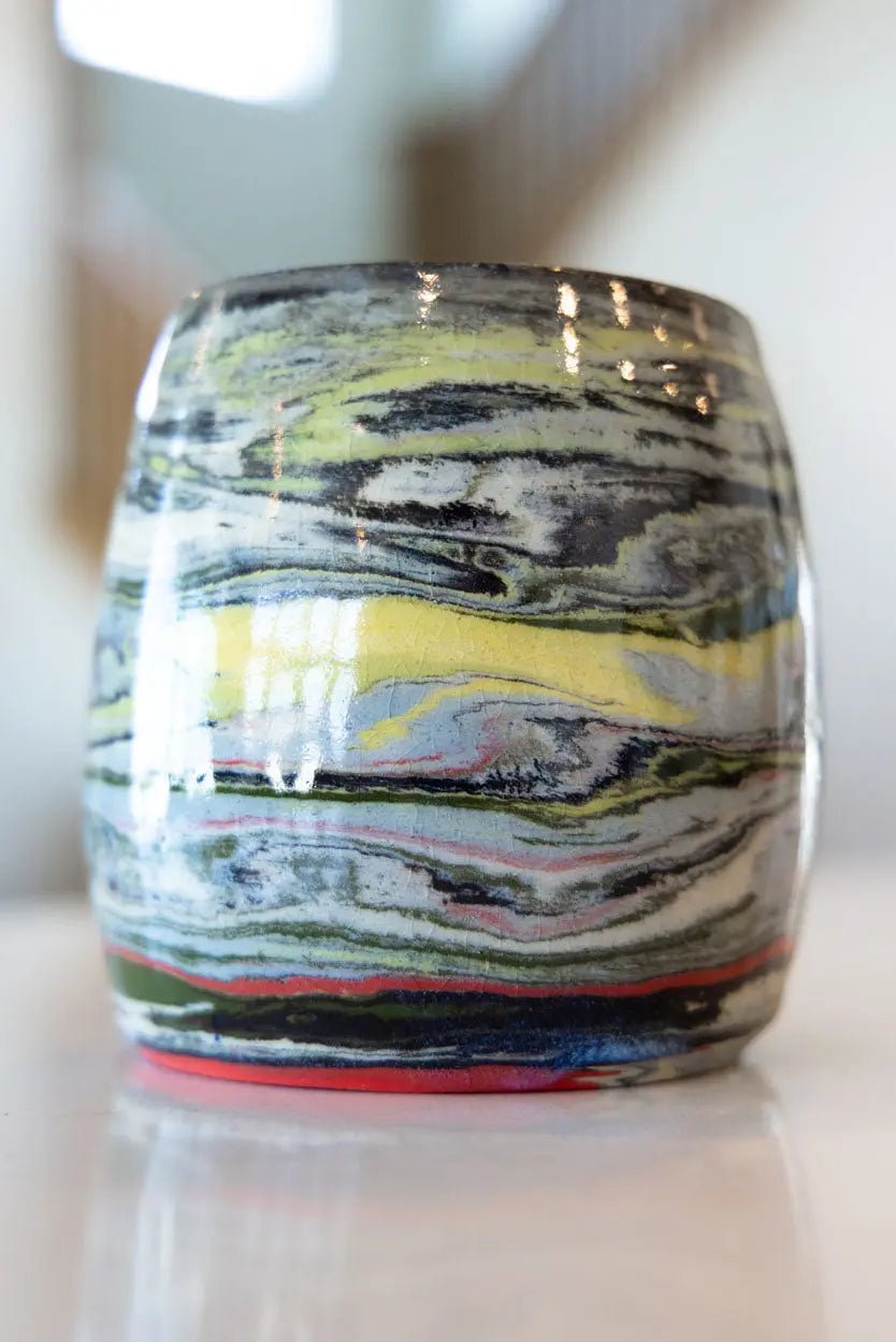 Abstract Marbled Pot: Porcelain Multi - Colored "Planet Pot" - Dan Pearce Ceramics