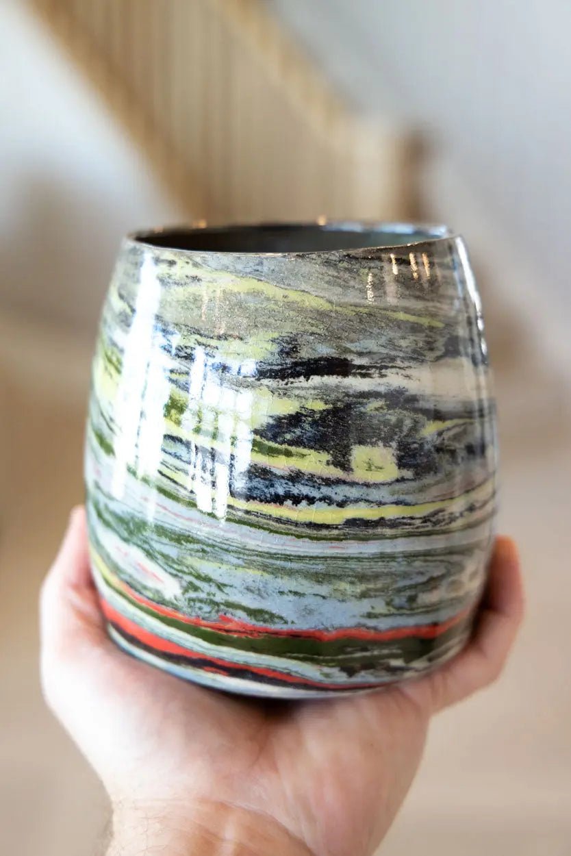 Abstract Marbled Pot: Porcelain Multi - Colored "Planet Pot" - Dan Pearce Ceramics