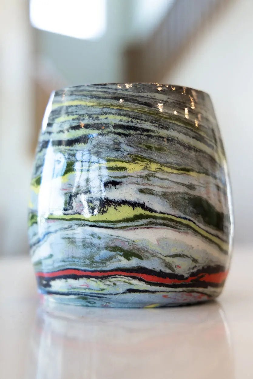 Abstract Marbled Pot: Porcelain Multi - Colored "Planet Pot" - Dan Pearce Ceramics