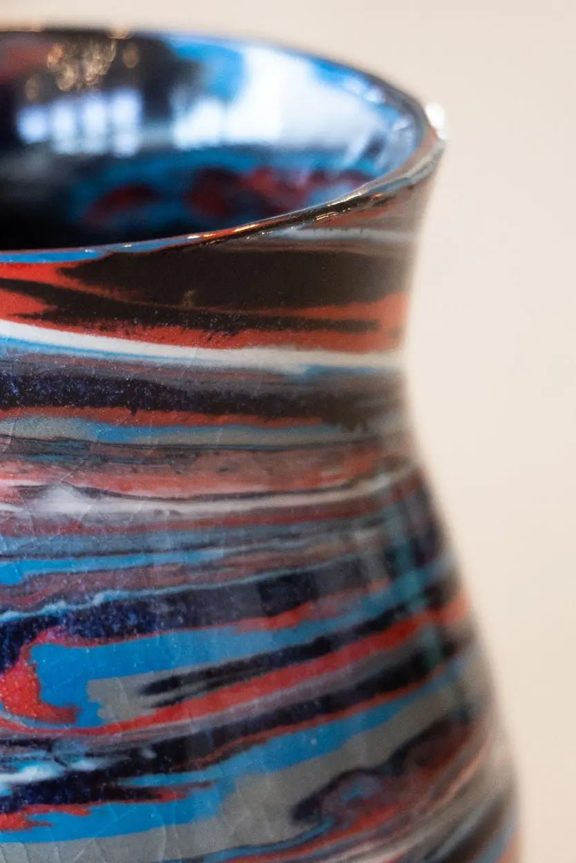 Abstract Marbled Pot/Vase: Porcelain Multi - Colored Reds, Blues, Whites - Dan Pearce Ceramics