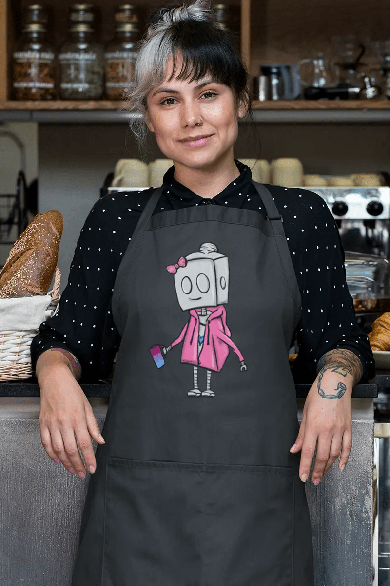 "Adorable Potter Robot" Cooking & Pottery Apron (Hoodie & Mug Version) - Dan Pearce Ceramics