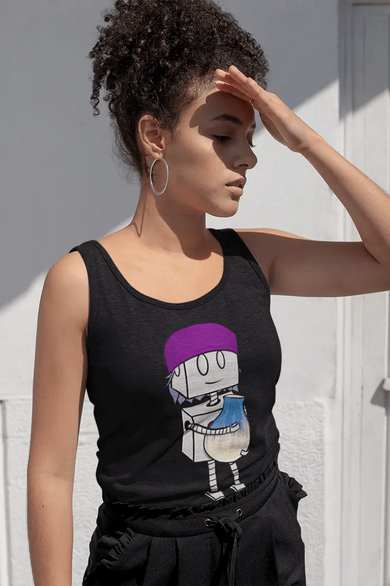 "Adorable Robot" Ladies Tank Top (Beanie & Pottery Version) - Dan Pearce Ceramics