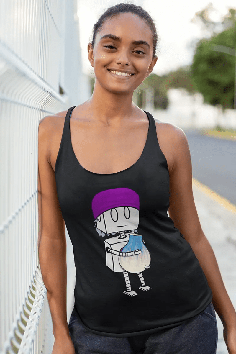 "Adorable Robot" Racerback Tank Top (Beanie & Pottery Version) - Dan Pearce Ceramics