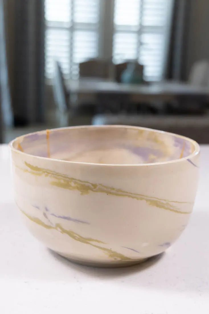 Bowl #03 Medium - Large Kintsugi Stoneware Purple, Gold, & White Bowl (Big Bowl Series) - Dan Pearce Ceramics