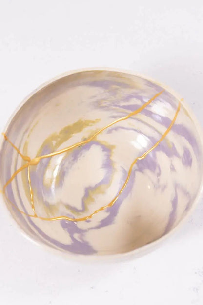 Bowl #03 Medium - Large Kintsugi Stoneware Purple, Gold, & White Bowl (Big Bowl Series) - Dan Pearce Ceramics