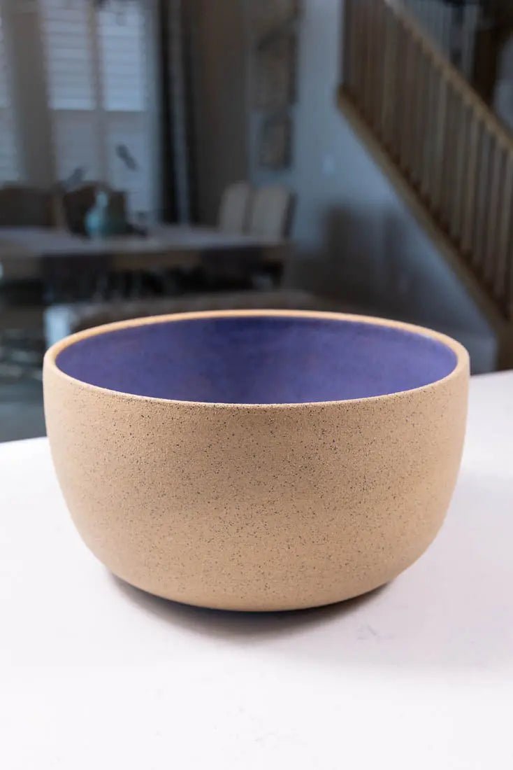 Bowl #07 Speckled Buff Stoneware Periwinkle Purple Interior Serving Bowl (Big Bowl Series) - Dan Pearce Ceramics