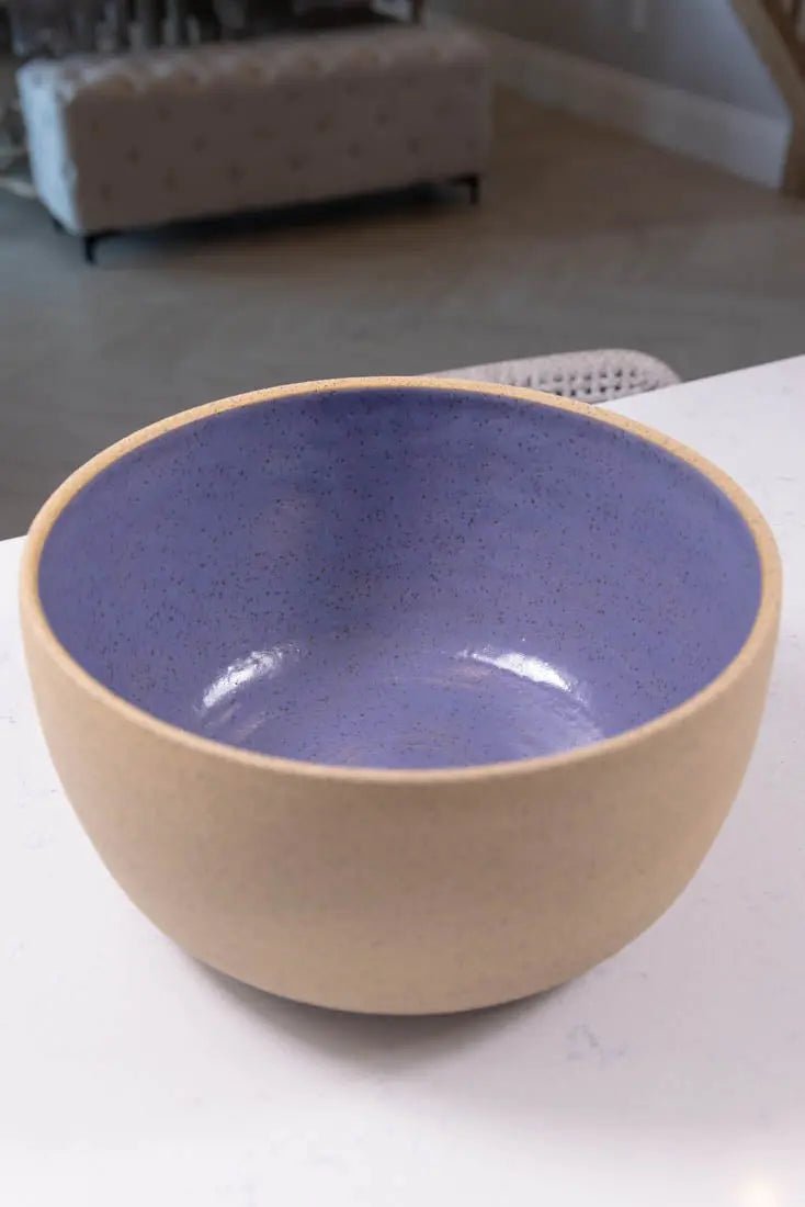 Bowl #07 Speckled Buff Stoneware Periwinkle Purple Interior Serving Bowl (Big Bowl Series) - Dan Pearce Ceramics