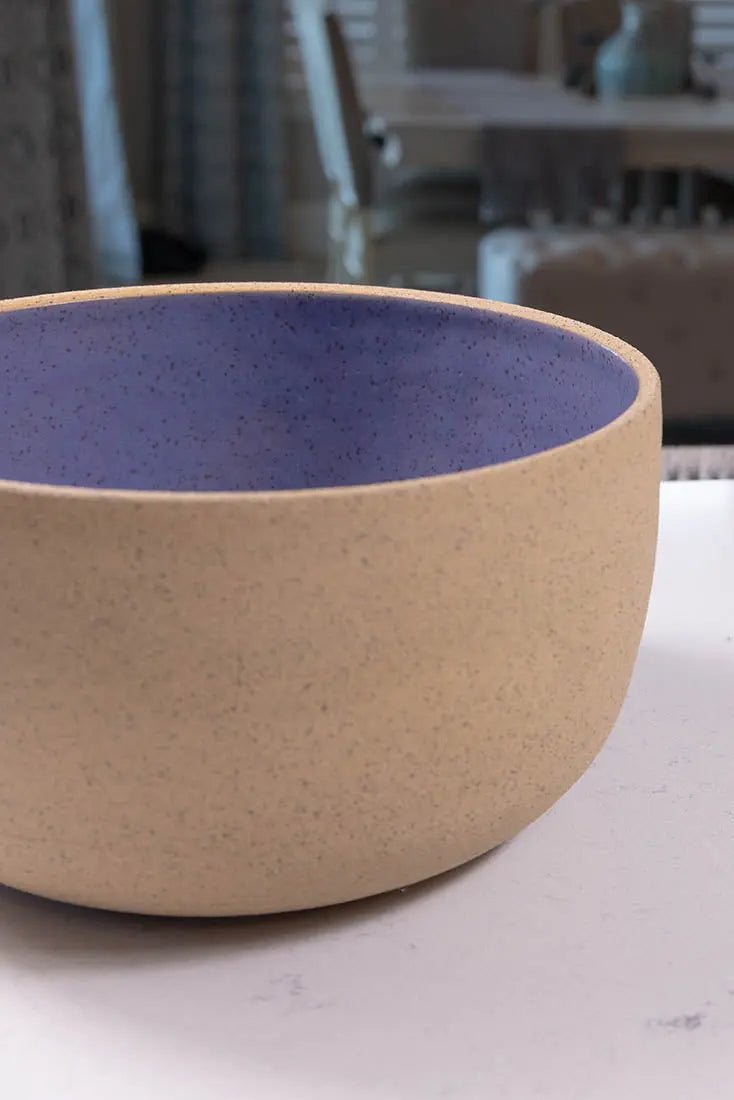 Bowl #07 Speckled Buff Stoneware Periwinkle Purple Interior Serving Bowl (Big Bowl Series) - Dan Pearce Ceramics