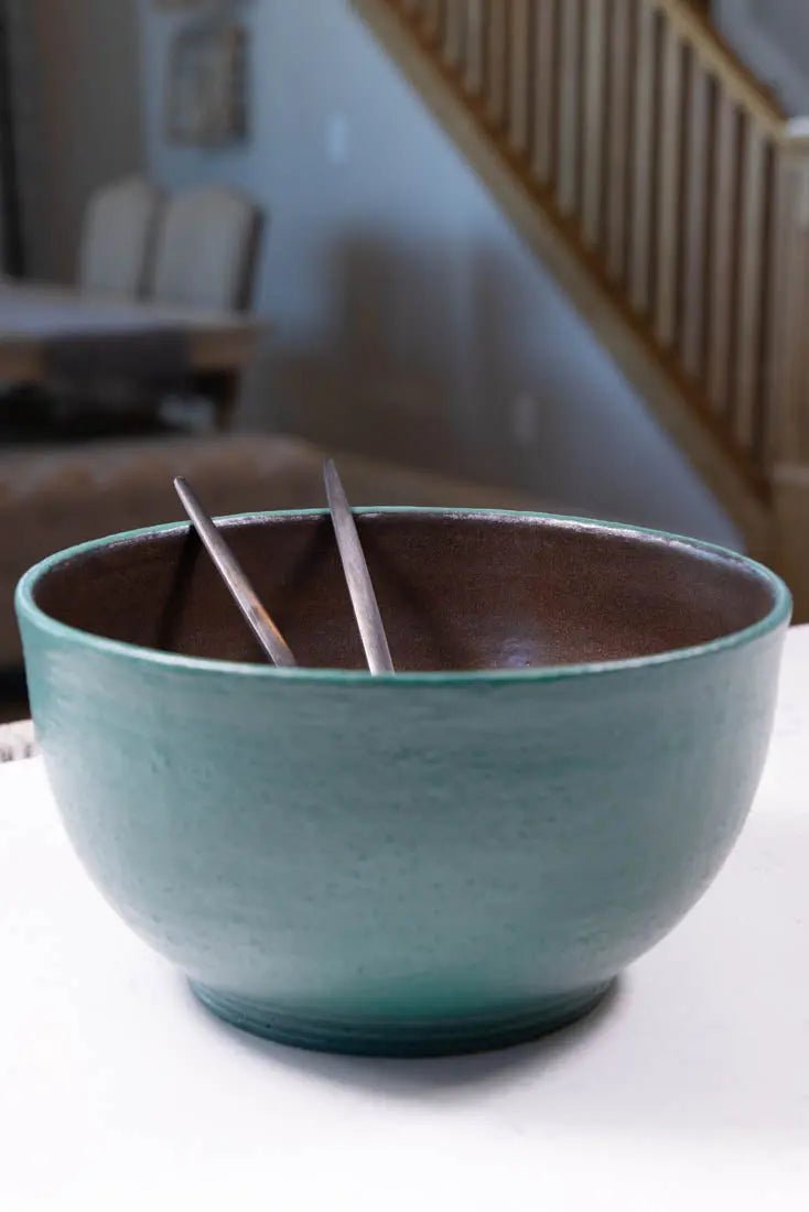 Bowl #10 XL Stoneware Antique Bronze & Forest Green Satin Serving Bowl (Big Bowl Series) - Dan Pearce Ceramics