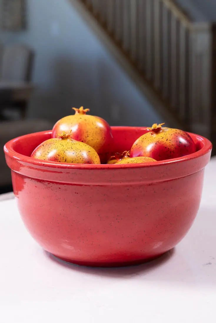 Bowl #12 XL Speckled Stoneware Party Red Rimmed Serving Bowl (Big Bowl Series) - Dan Pearce Ceramics